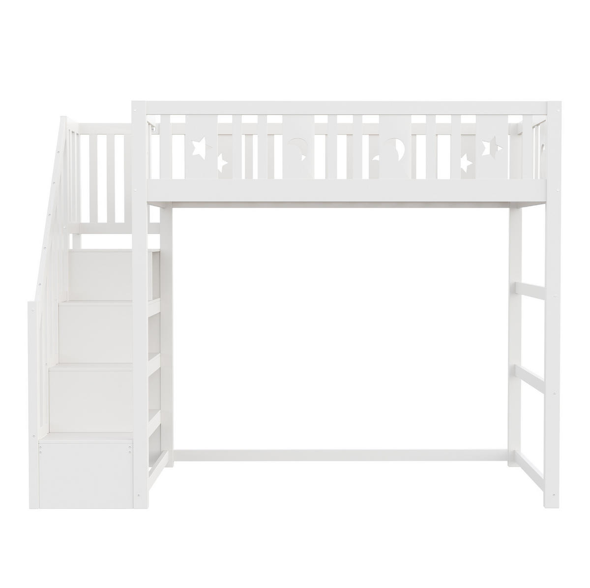 ETAGENBETT 90/200 cm Weiß aus Massivholz mit Treppe und Regal - Weiß, Holzwerkstoff (90/200cm) - OKWISH
