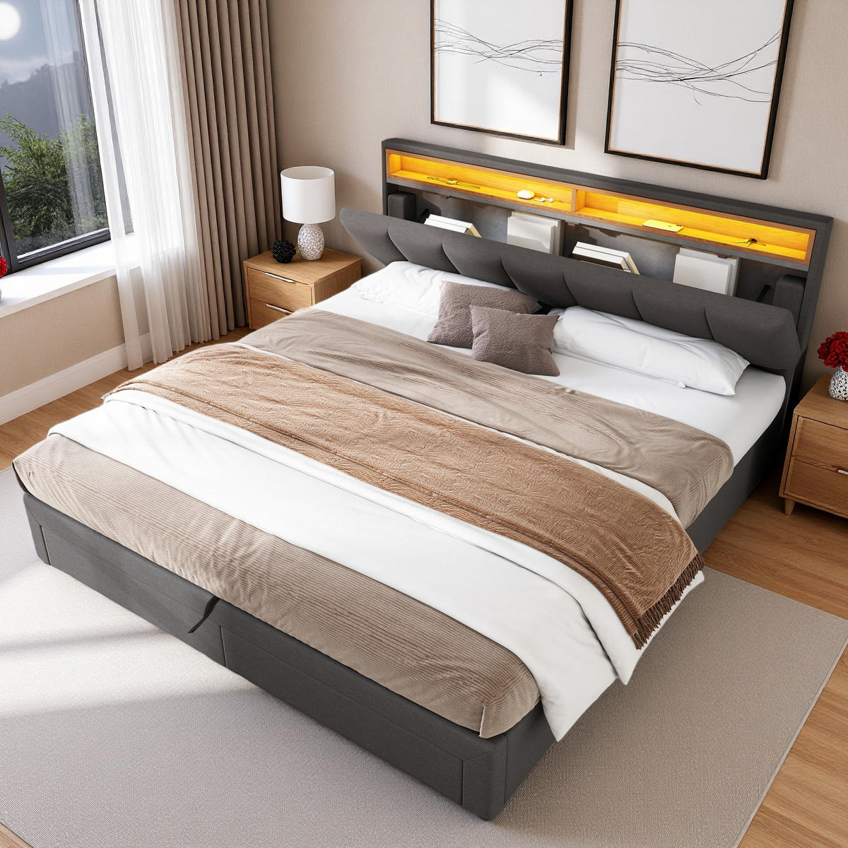 POLSTERBETT Grau 180x200 cm LED - Grau, Metall - SHOPENTRA