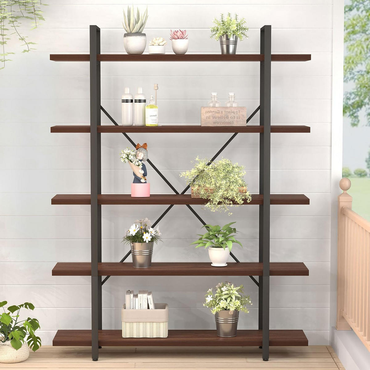 STANDREGAL Industrial Holzoptik Schwarz 120 x 32 x 177 cm Metall - Braun, Holzwerkstoff/Metall (120/177/32cm) - Quality Elegance