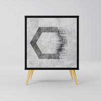 SIDEBOARD HEXAGONAL FIGURES, Schwarz, 57,5x42x75,5 cm, Goldfarbene Metallfüße - Goldfarben/Multicolor, Holzwerkstoff/Metall (57.5/75.5/42cm) - SpaceRebels