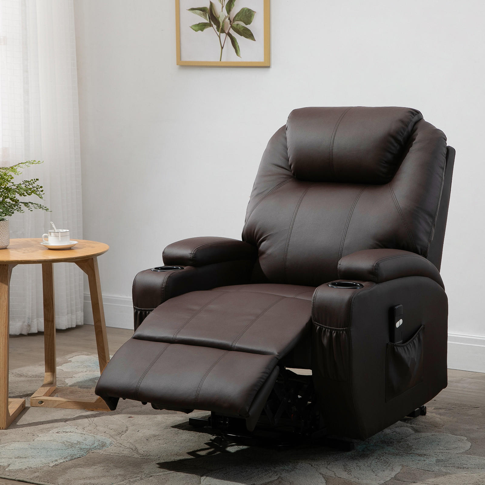 SESSEL mit Aufstehhilfe Aufstehsessel Fernsehsessel Kunstleder Kaffee-Braun - Schwarz/Braun, Leder/Kunststoff (92/109/85cm) - HOMCOM