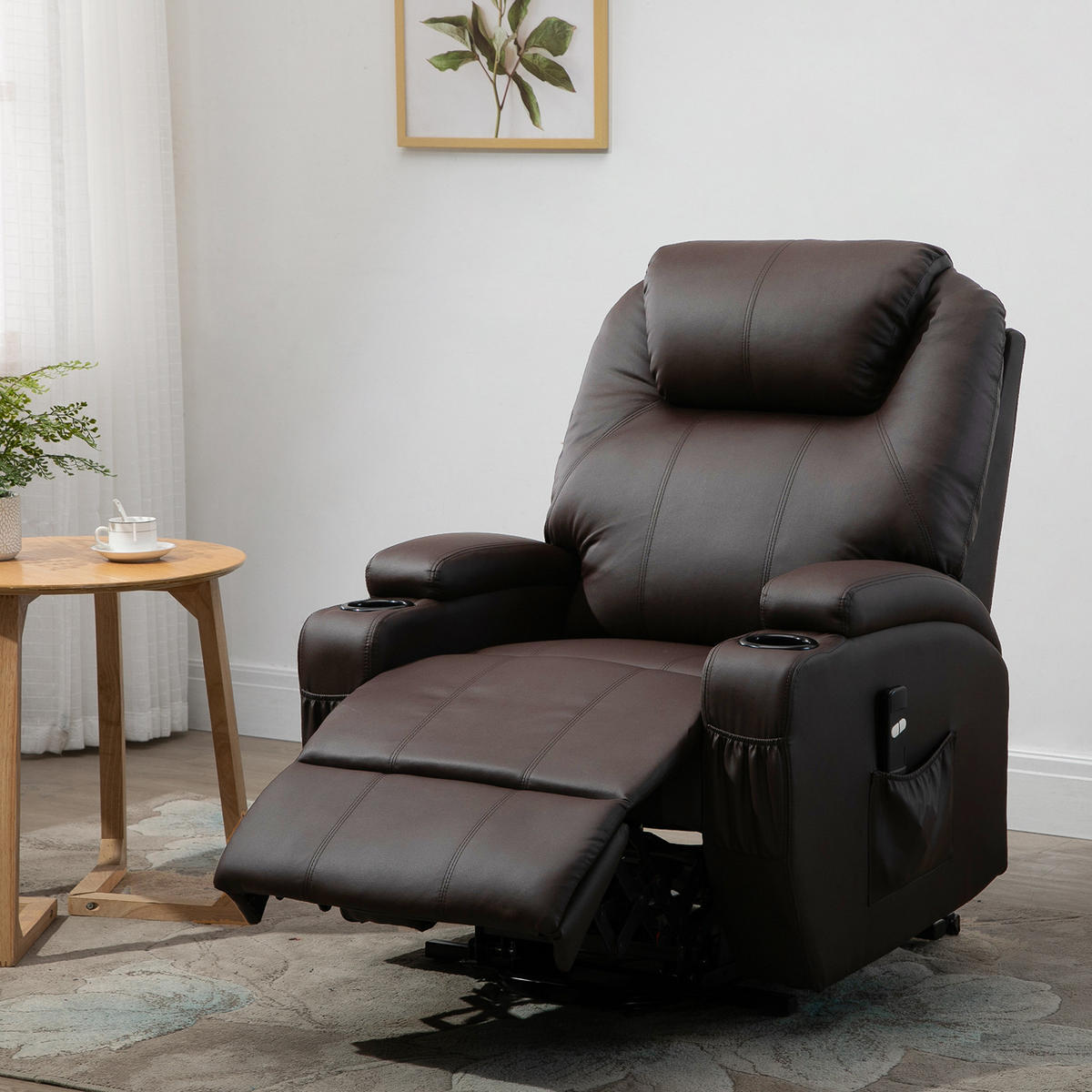 SESSEL mit Aufstehhilfe Aufstehsessel Fernsehsessel Kunstleder Kaffee-Braun - Schwarz/Braun, Leder/Kunststoff (92/109/85cm) - HOMCOM