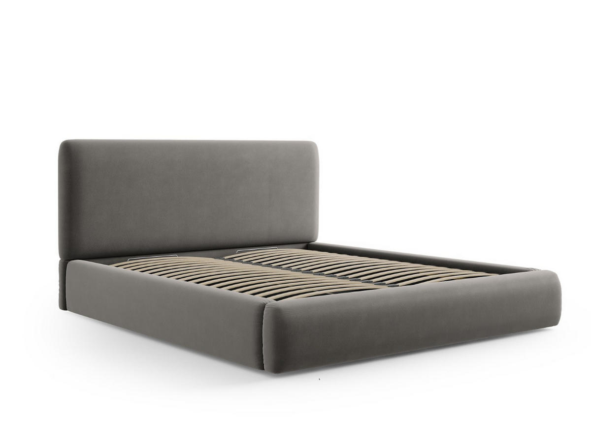 BETT mit Bettkasten und Kopfteil Colonel aus Samt hellgrau 140x200cm - Hellgrau, Textil (140/200cm) - Cosmopolitan Design