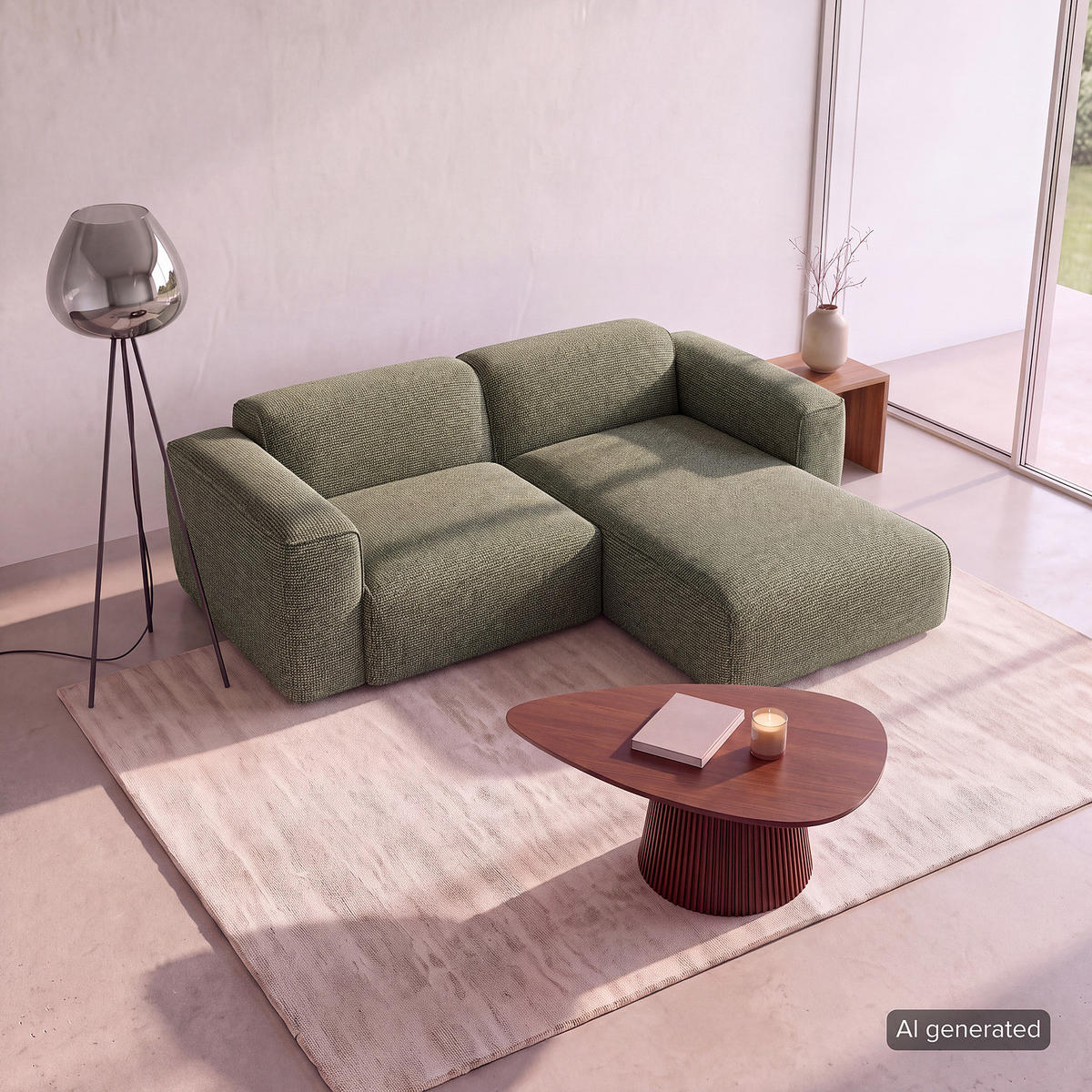 1,5-SITZER ECKSOFA mit Longchair - Schwarz/Grün, Kunststoff/Textil (260/173cm) - home24