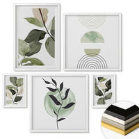WANDBILDER 5er-Set - 50x50 cm & 20x30 cm & 40x60 cm Weißer Rahmen - Abstrakte Darstellung gemalter Blätter - Weiß, Kunststoff (40/60cm) - ArtPrintCave