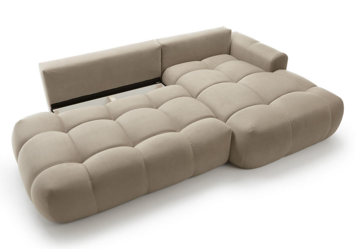 ECKSOFA Ombo Beige Velours 280 cm - Beige/Schwarz, Kunststoff/Textil (284/167cm) - Selsey