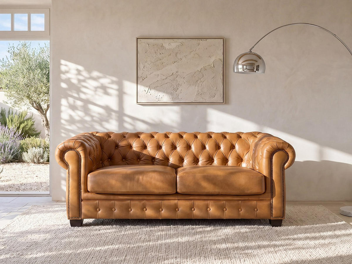 SOFA ohne Schlafmöglichkeit - 3 Personen - Leder - Camel - - Hellbraun, Leder (201/73/96cm) - Vente-Unique