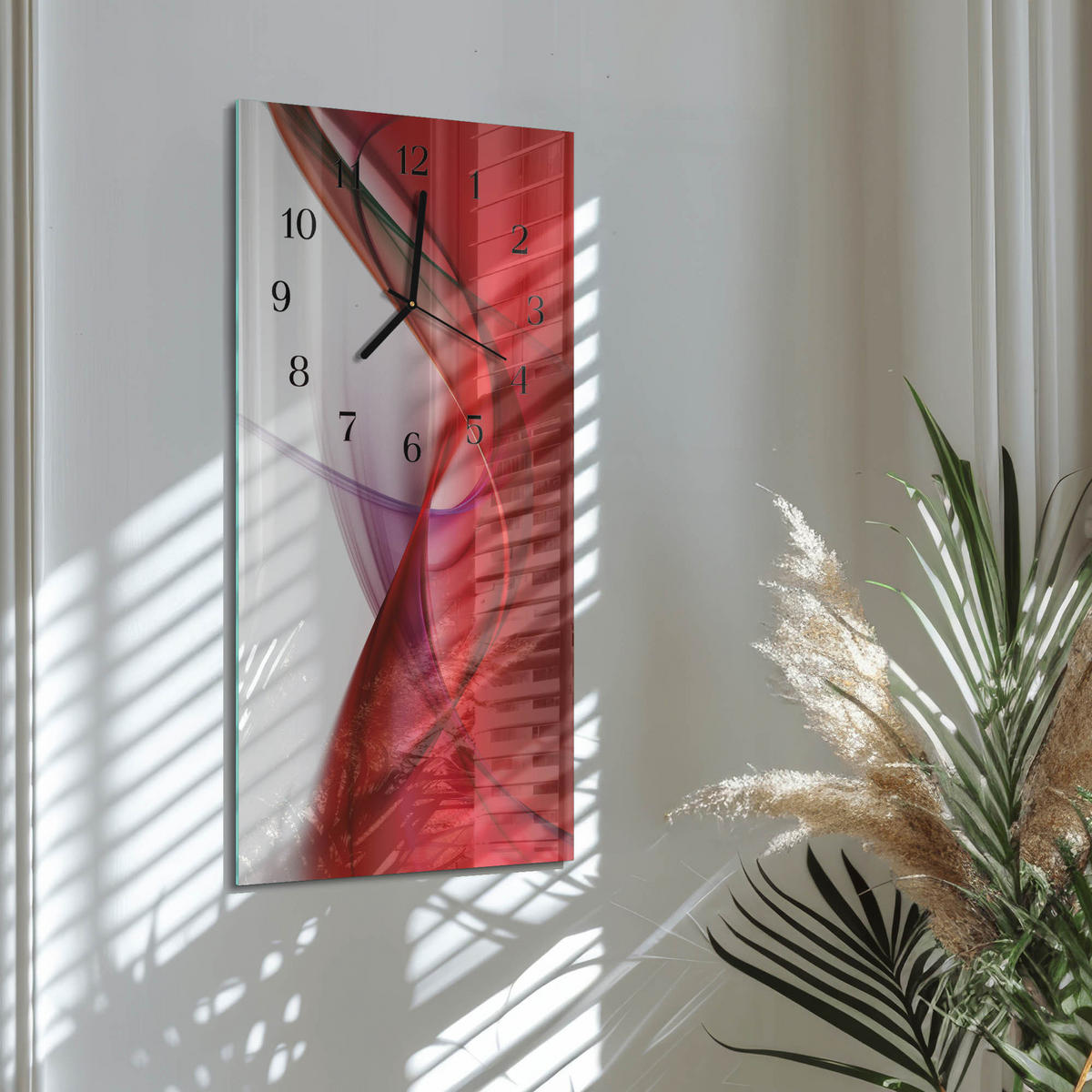 WANDUHR 60x30 cm - Strand Meer - Rot, Glas (30/60/0.4cm) - TULUP