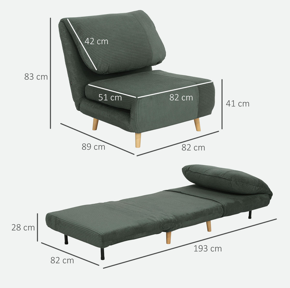 SCHLAFSESSEL 82/89/83 cm grün aus Polyester mit Schlaffunktion - Grün, Textil (89/83/82cm) - OKWISH
