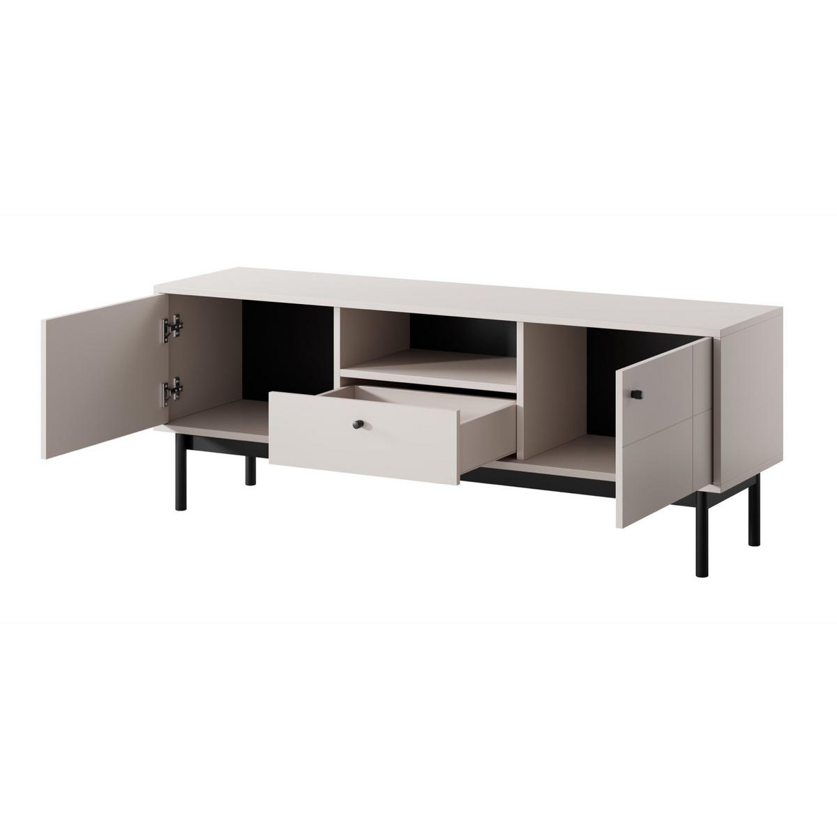 TV-LOWBOARD Japandies Greige 153 cm - Taupe/Schwarz, Holz/Holzwerkstoff (153.5/56.6/39cm) - Selsey