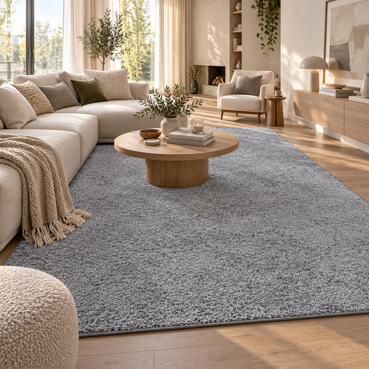HOCHFLOR VELOURS TEPPICH MONA - Grau, Textil (80/400cm) - Snapstyle