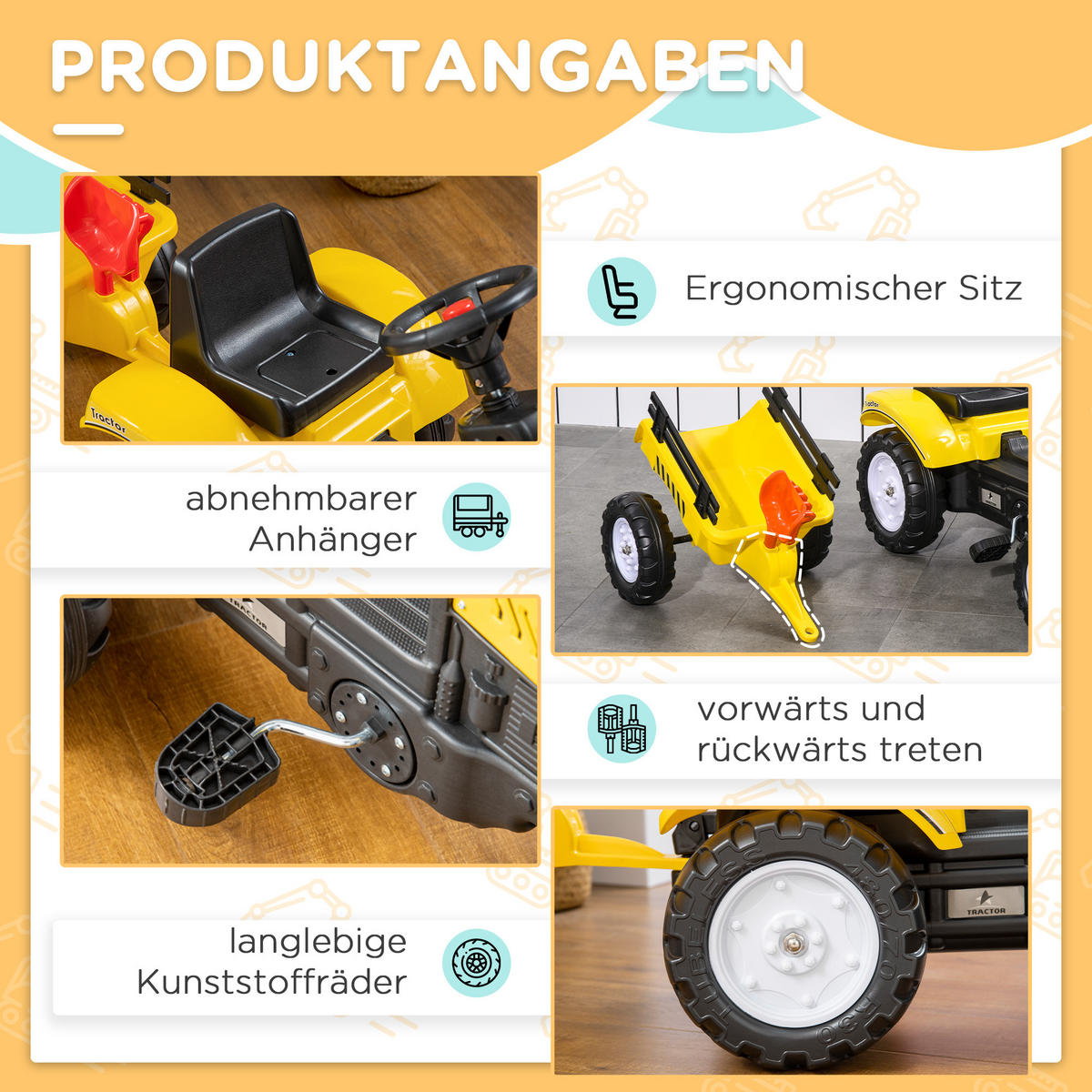 KINDER RUTSCHAUTO, Gelb, Eisen+ Kunststoff - Gelb, Metall (133/42/51cm) - HOMCOM
