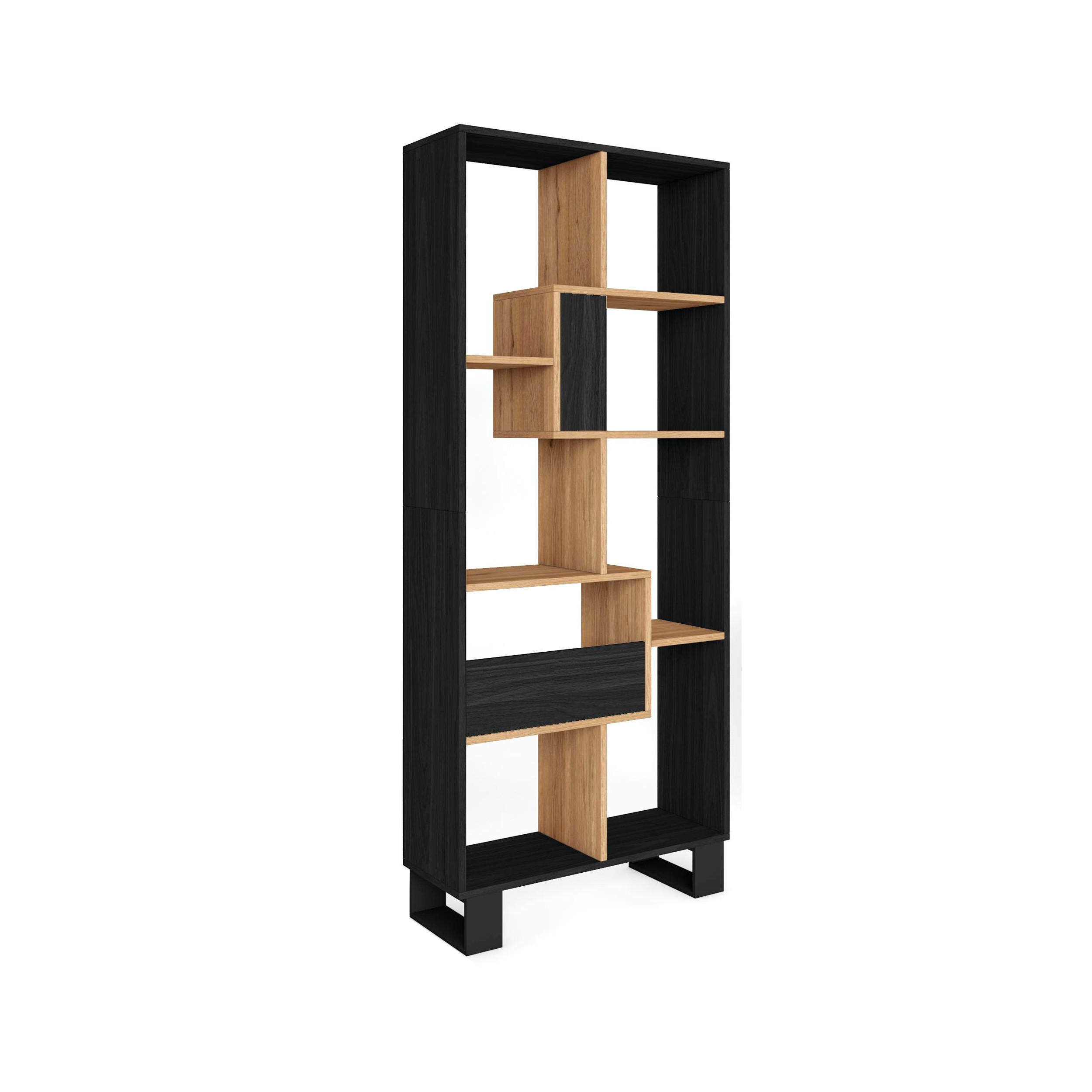 REGAL Bibliothek, Schwarz und Eiche, 67/31/174cm - Eichefarben/Schwarz, Holzwerkstoff (67/174/31cm) - Skraut Home