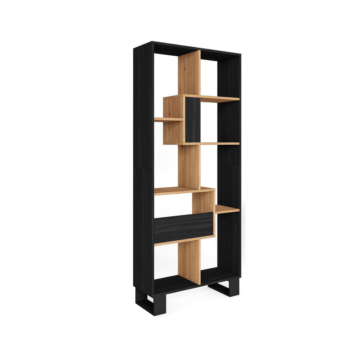 REGAL Bibliothek, Schwarz und Eiche, 67/31/174cm - Eichefarben/Schwarz, Holzwerkstoff (67/174/31cm) - Skraut Home