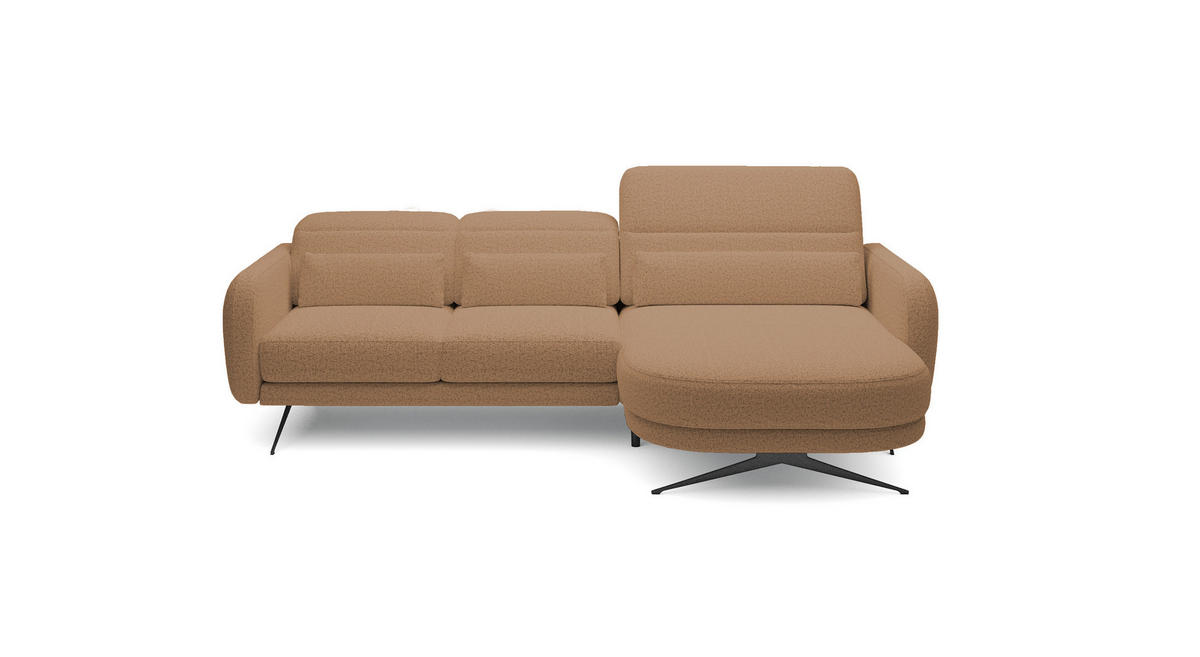 ECKSOFA Barillo – Verstellbare Rückenlehne, Stahlfüße, Elegante Armlehnen, Drei Rückenkissen, Freistehend, 261x170x97 cm – Rechte, Karamell - Creme, Holz/Textil (261/170cm) - DomoHome