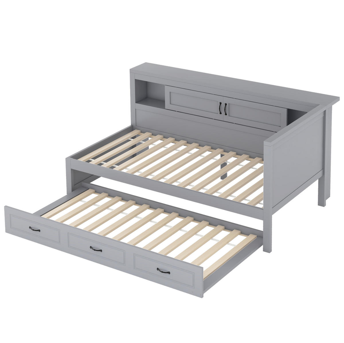 POLSTERBETT aus Spanplatte & MDF 90x200 cm in Grau mit LED, Ausziehbett & USB - Grau, Holzwerkstoff (90/200cm) - Modfu