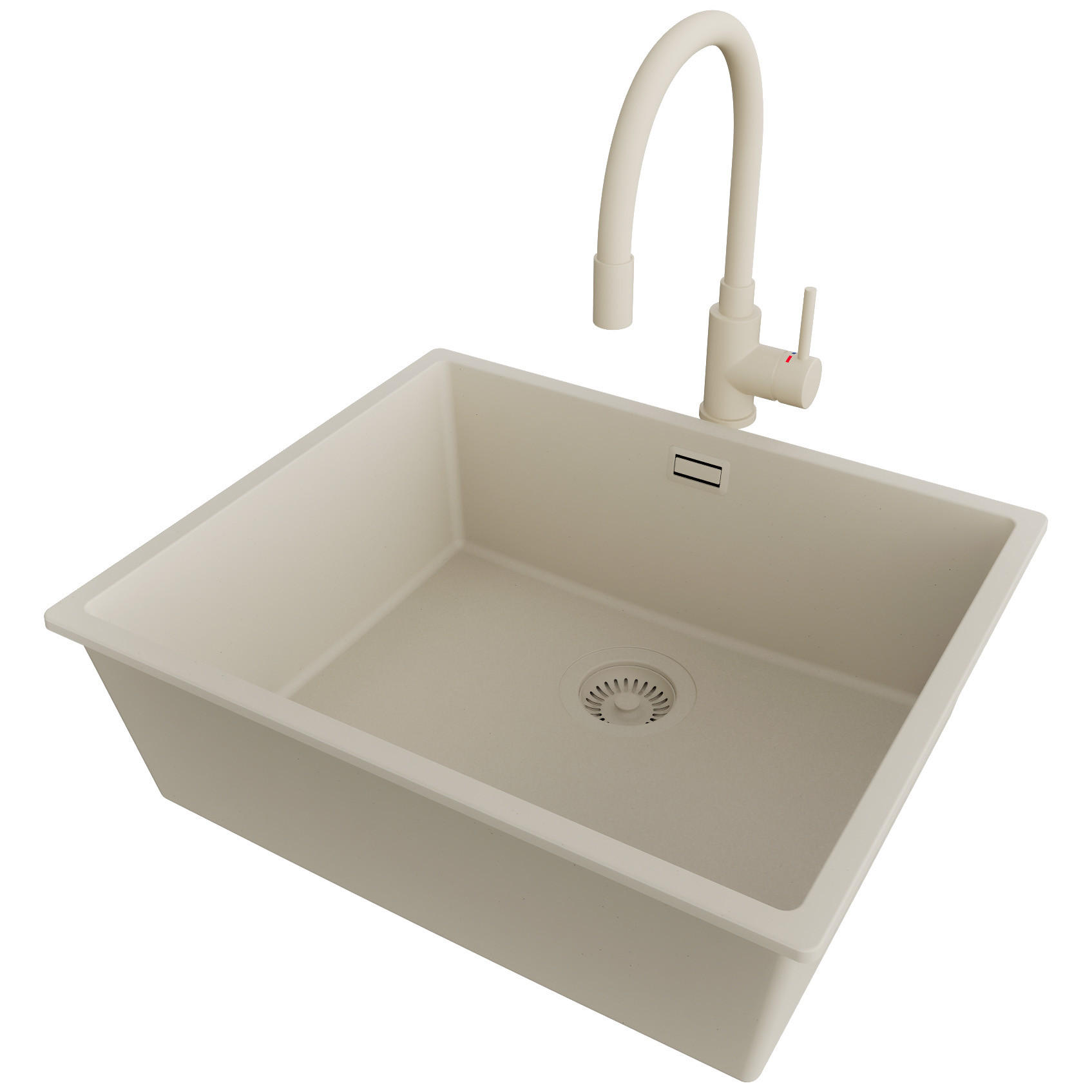 GRANITSPÜLE London, 3-er set Alles Beige 56/47 cm, 1 Becken + Küchenarmatur 38/14 cm + Ablauf-Set ab 60er Unterschrank - Beige, Kunststoff (56/20/47cm) - Primagran