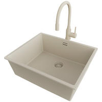 GRANITSPÜLE London, 3-er set Alles Beige 56/47 cm, 1 Becken + Küchenarmatur 38/14 cm + Ablauf-Set ab 60er Unterschrank - Beige, Kunststoff (56/20/47cm) - Primagran