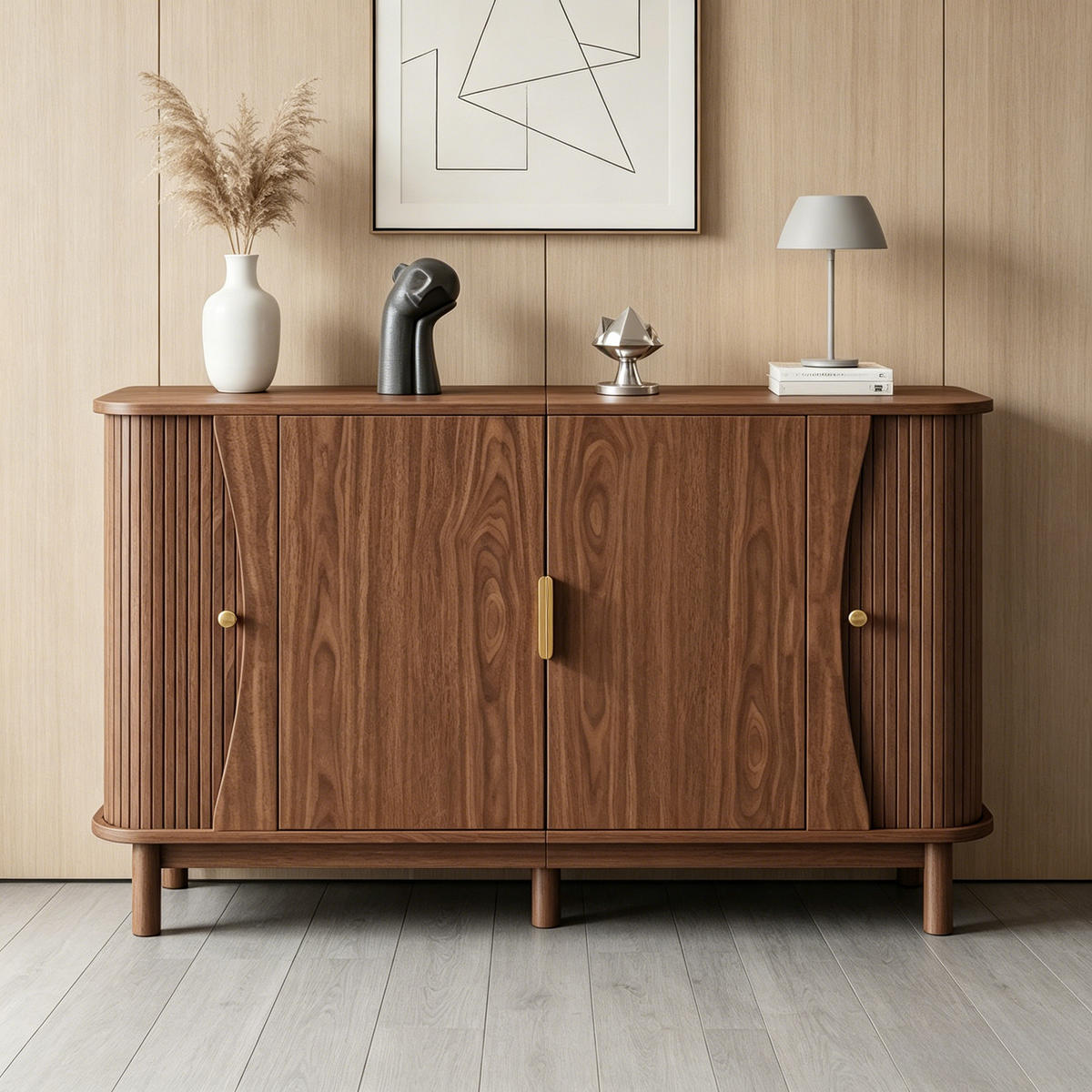 SIDEBOARD DE-37838 mit 2 Schiebetüren und verstellbarem Boden Walnuss - Walnussfarben, Holzwerkstoff (140/88/40cm) - ComfortXL