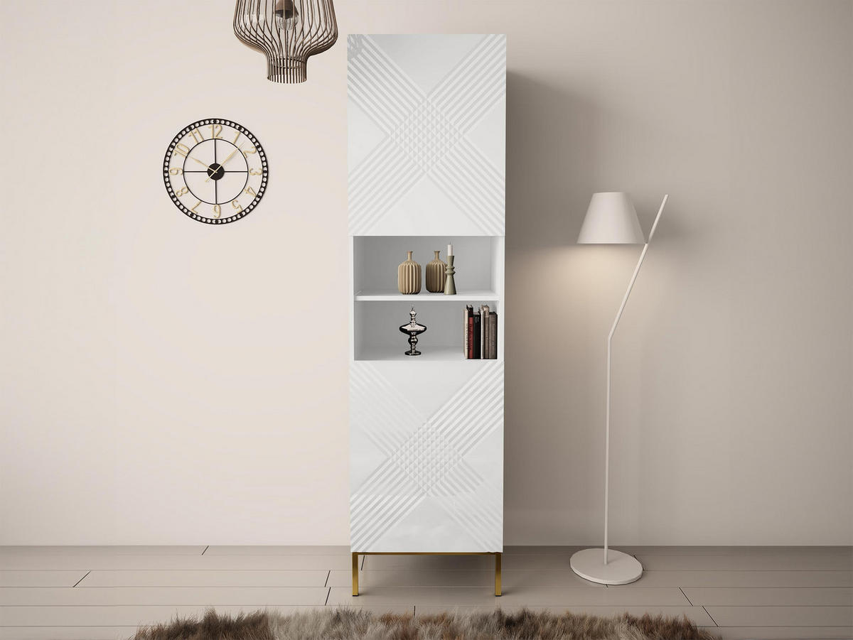 VITRINE Exito 200 - Goldfarben/Weiß, Holzwerkstoff/Metall (55/200/42cm) - MIRJAN24