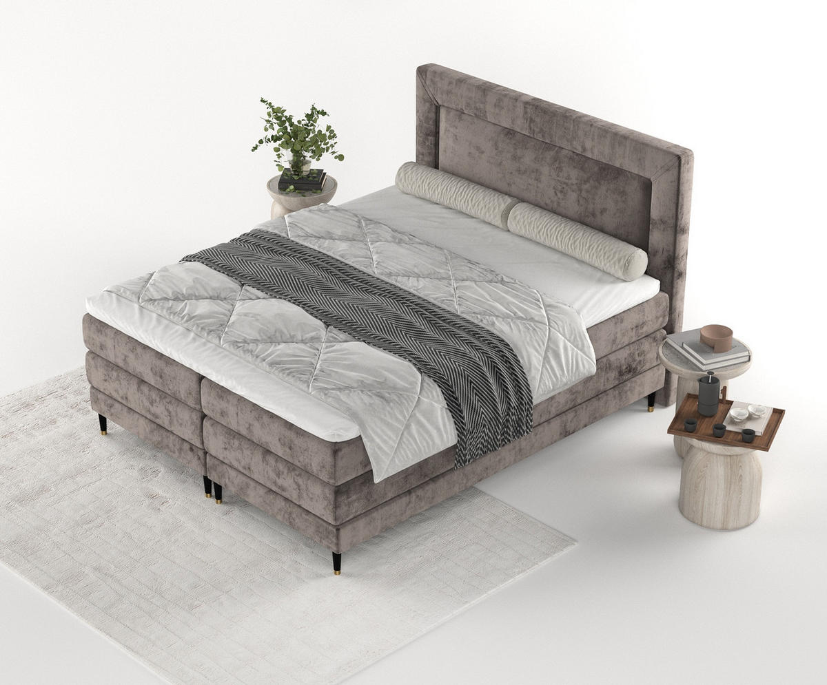 BOXSPRINGBETT Madame Braun 160/200 cm mit Matratzen und Topper - Schwarz/Braun, Holz/Holzwerkstoff (160/200cm) - Maison de Reve