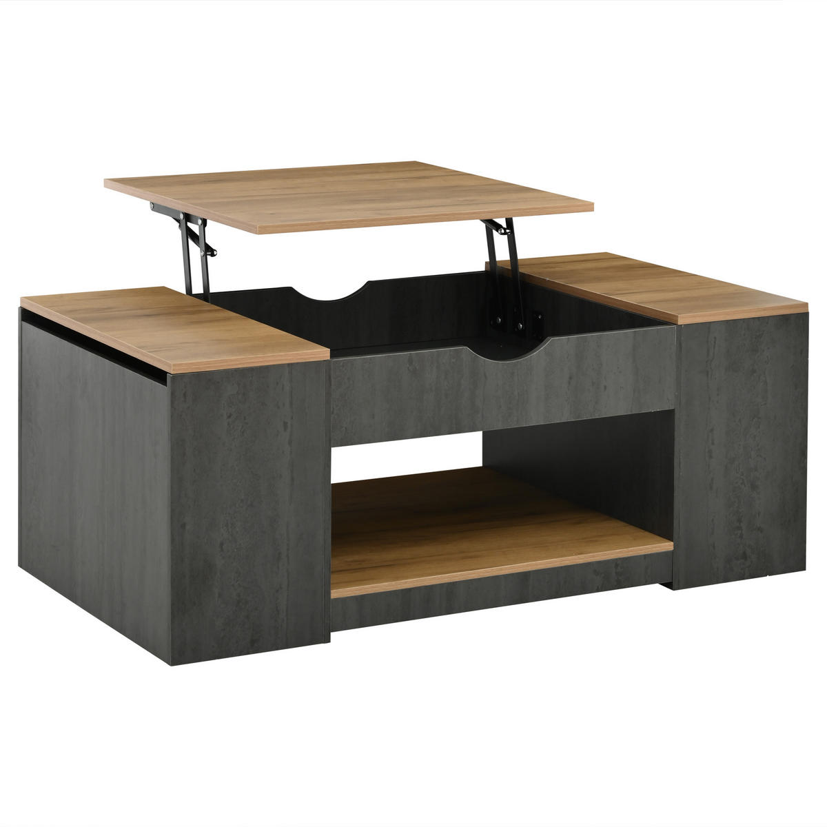 COUCHTISCH, höhenverstellbar mit Stauraum, MDF-Holzmaserung, grauer Korpus, 109,5/59,7/43 cm,Grau - Grau, Holzwerkstoff (59.7/109.5/57.4cm) - Redom