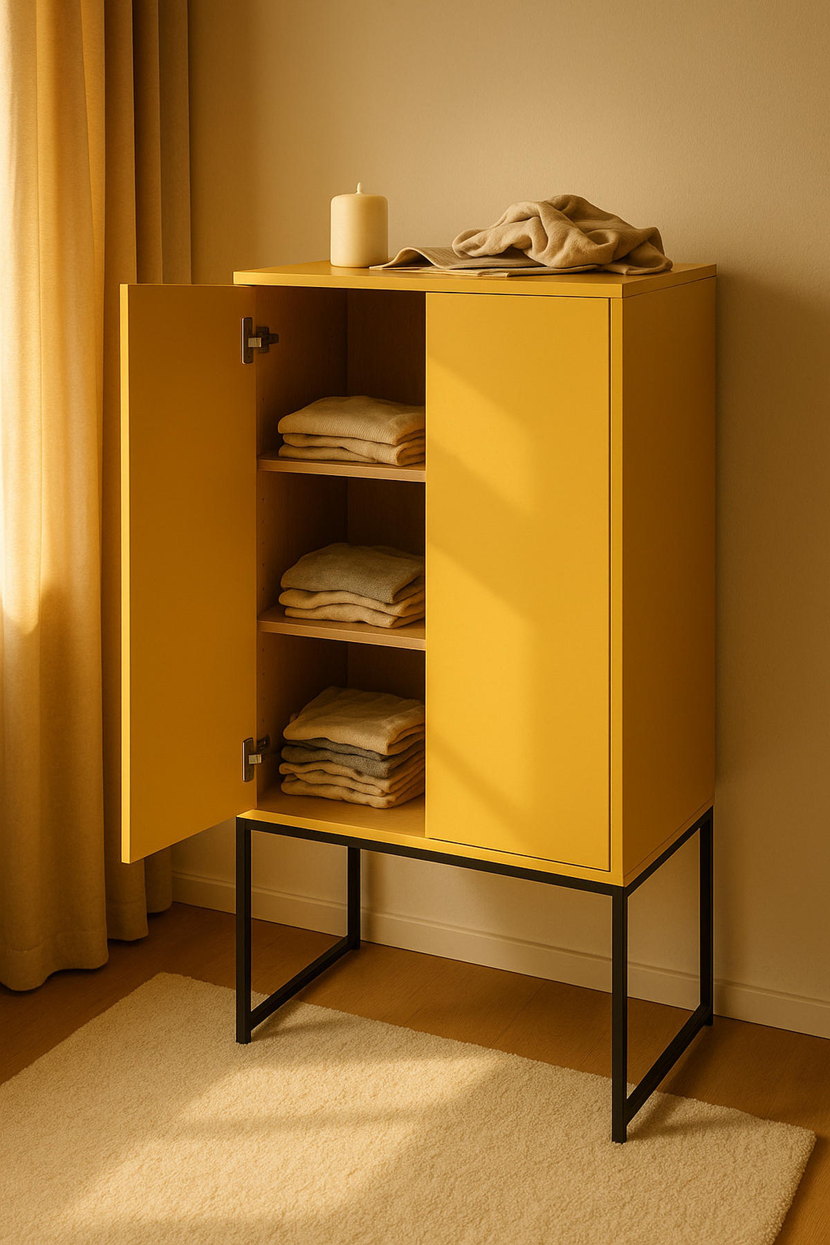 HIGHBOARD 2 Türen aus MDF in Hellgelb LENNON - Gelb, Holzwerkstoff (75/164/30cm) - RNT By Really Nice Things