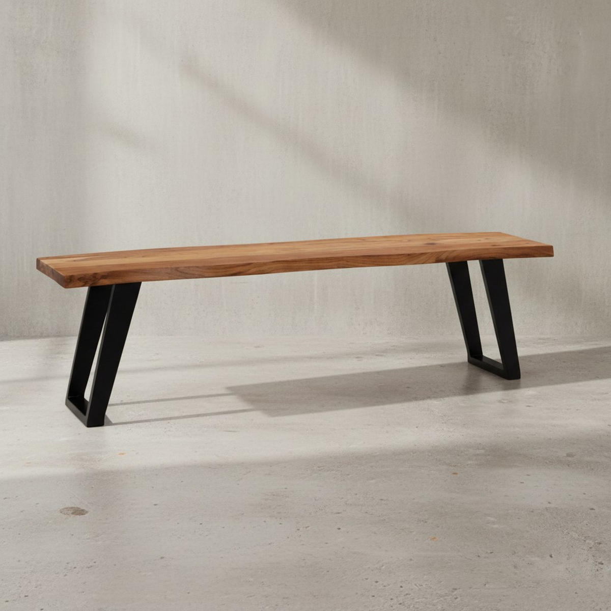 ESSZIMMERBANK Massivholz Metall Baumkante U-Beine, Akazie 120x40x46 cm - Schwarz/Braun, Holz/Metall (120/46/40cm) - KADIMA DESIGN