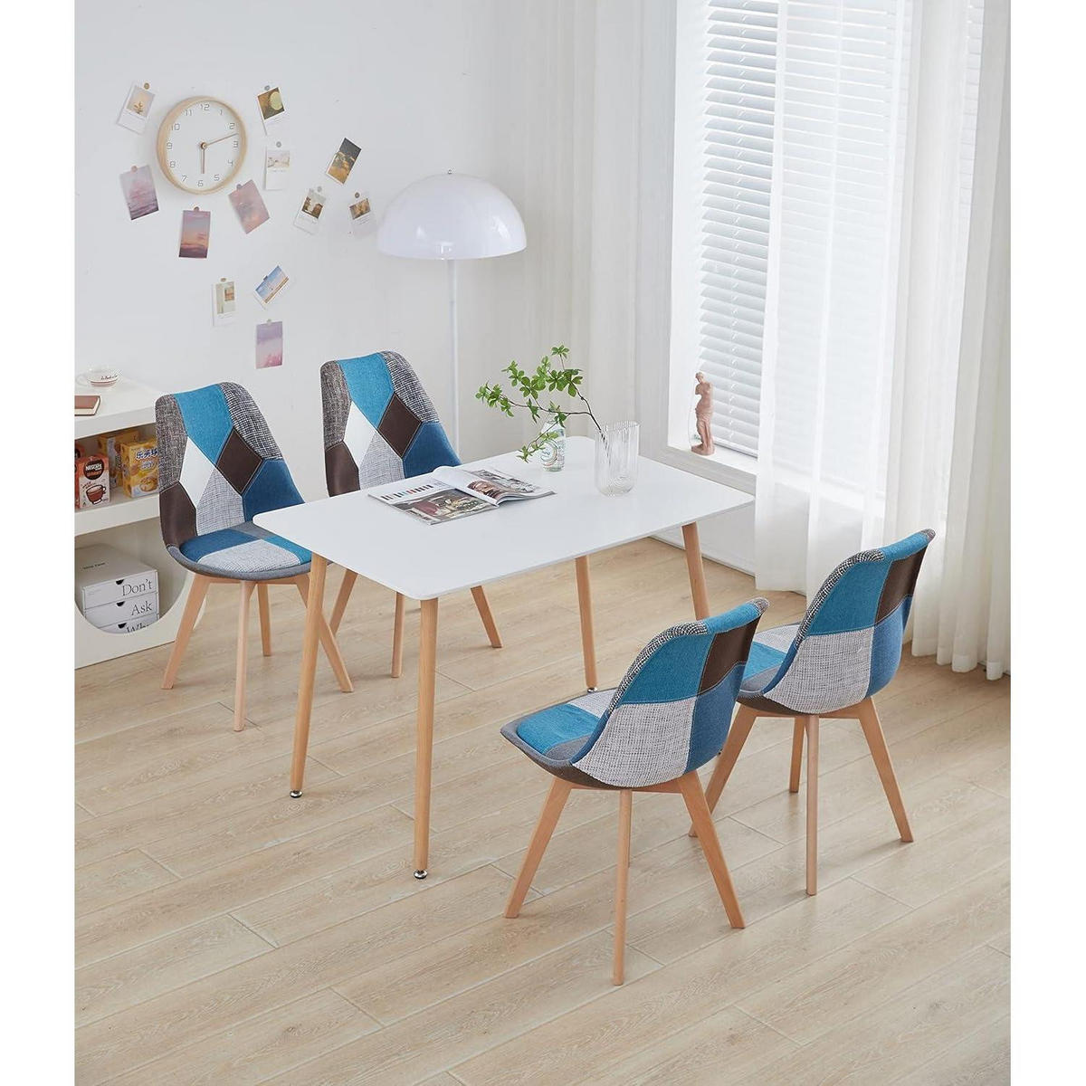 ESSZIMMERSTUHL 6-teiliges Set Patchwork Blau Stoff Massivholzbeine - Multicolor, Textil (49/83/42cm)