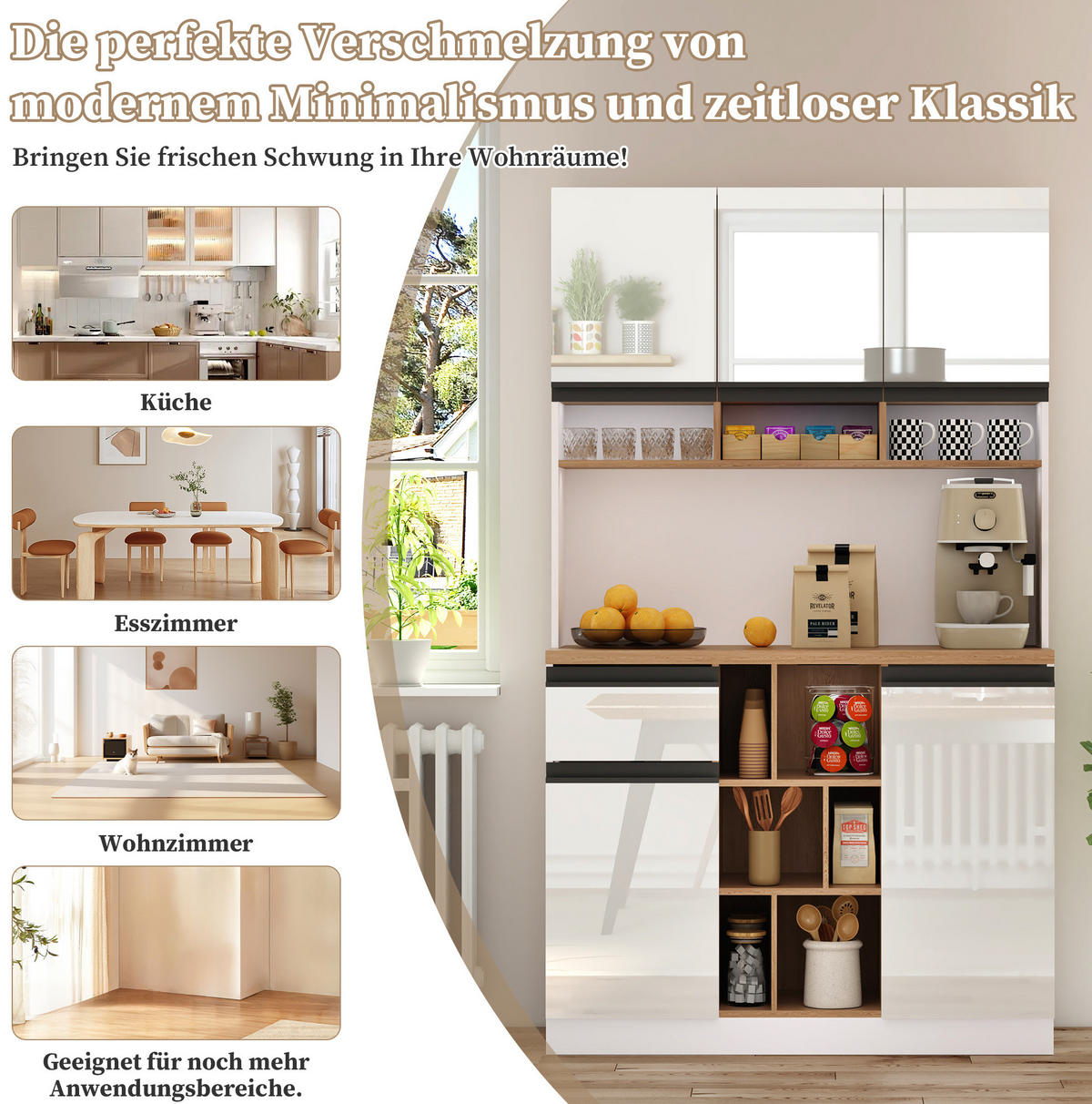 BUFFET 105/185/45 cm Weiß aus MDF mit verstellbaren Einlegeböden - Weiß, Holzwerkstoff (45/185/105cm) - OKMYHOME