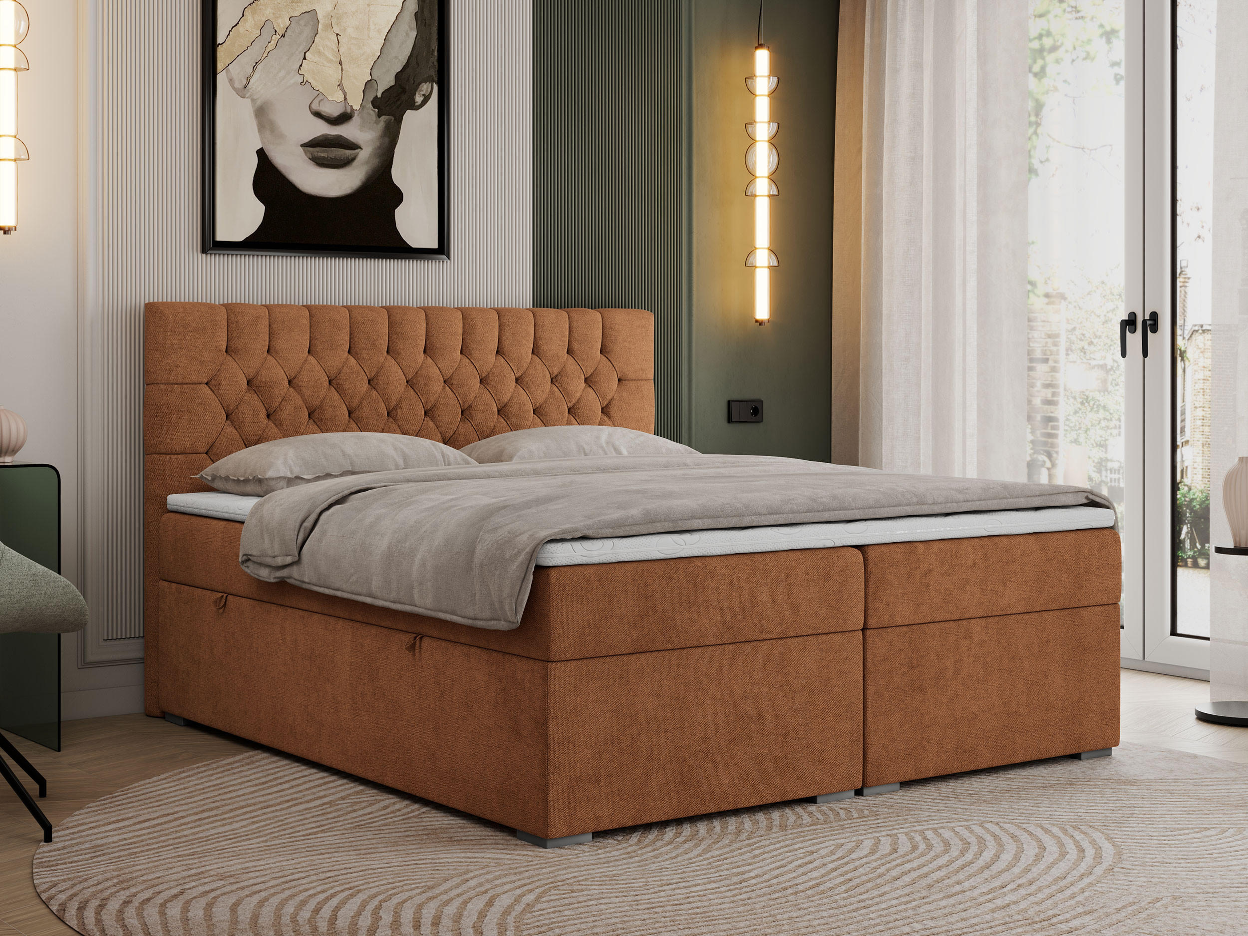 BOXBETT PERA 120/200 Orange Struktur - H4 - Orange, Holz/Textil (120/200cm) - MKS