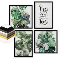 WANDBILDER 4er-Set - 50x50 cm & 40x60 cm Schwarzer Rahmen - Blattpflanzen leben, lachen, lieben - Schwarz, Kunststoff (50/50cm) - ArtPrintCave