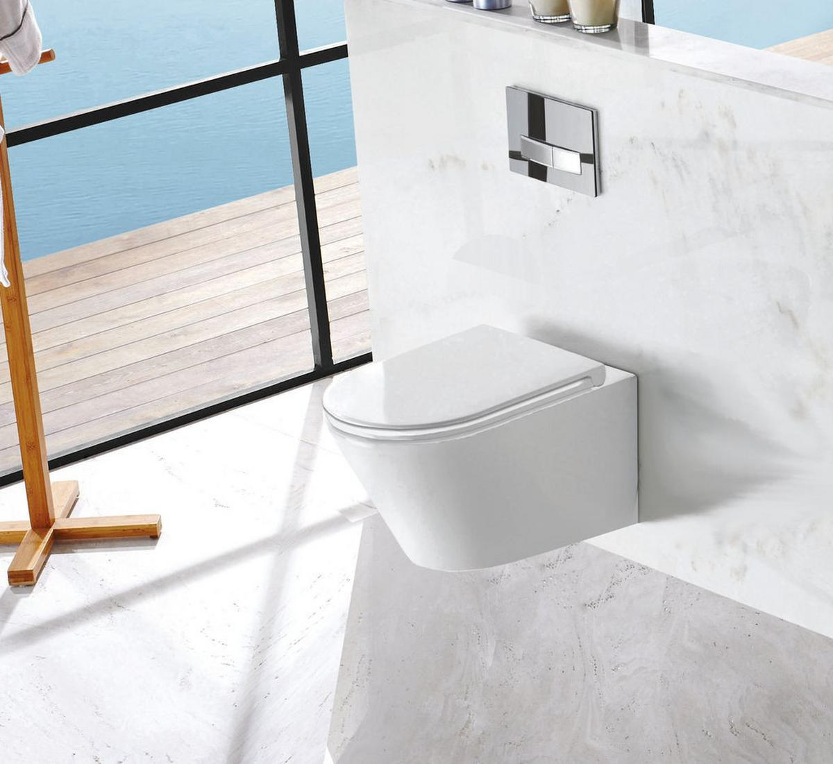WAND-WC WHR-6011 Weiß spülrandlos inkl. SoftClose-Sitz - Weiß, Keramik (36/39/52cm) - Glasdeals