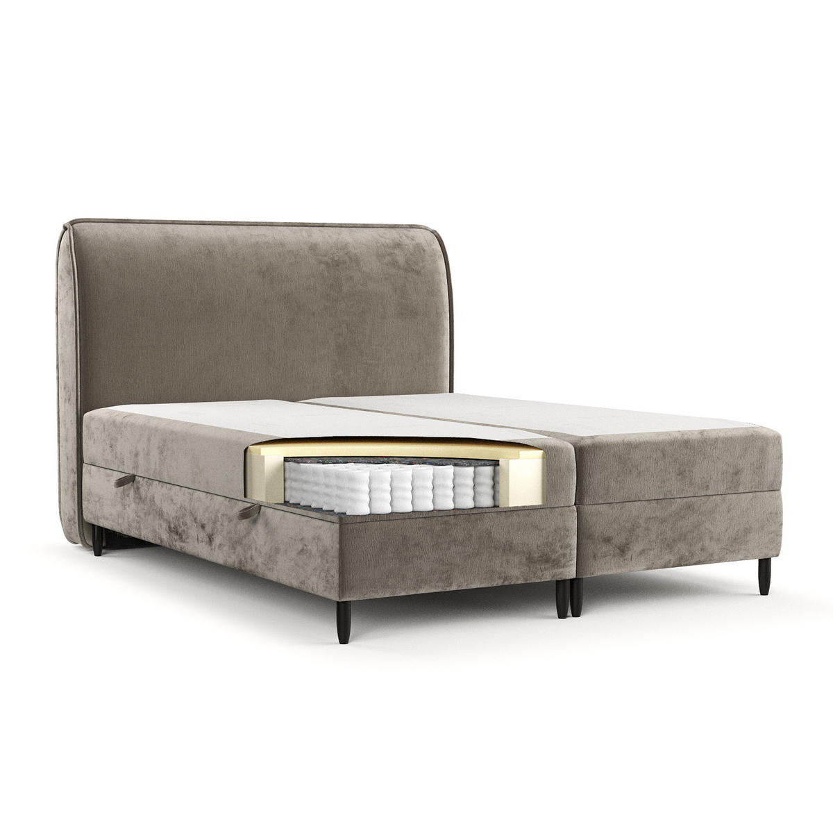 BOXBETT Lunaro 160/200 cm Beige im Lotta Stoff - Beige/Schwarz, Holz/Holzwerkstoff (160/200cm) - AltaBeds