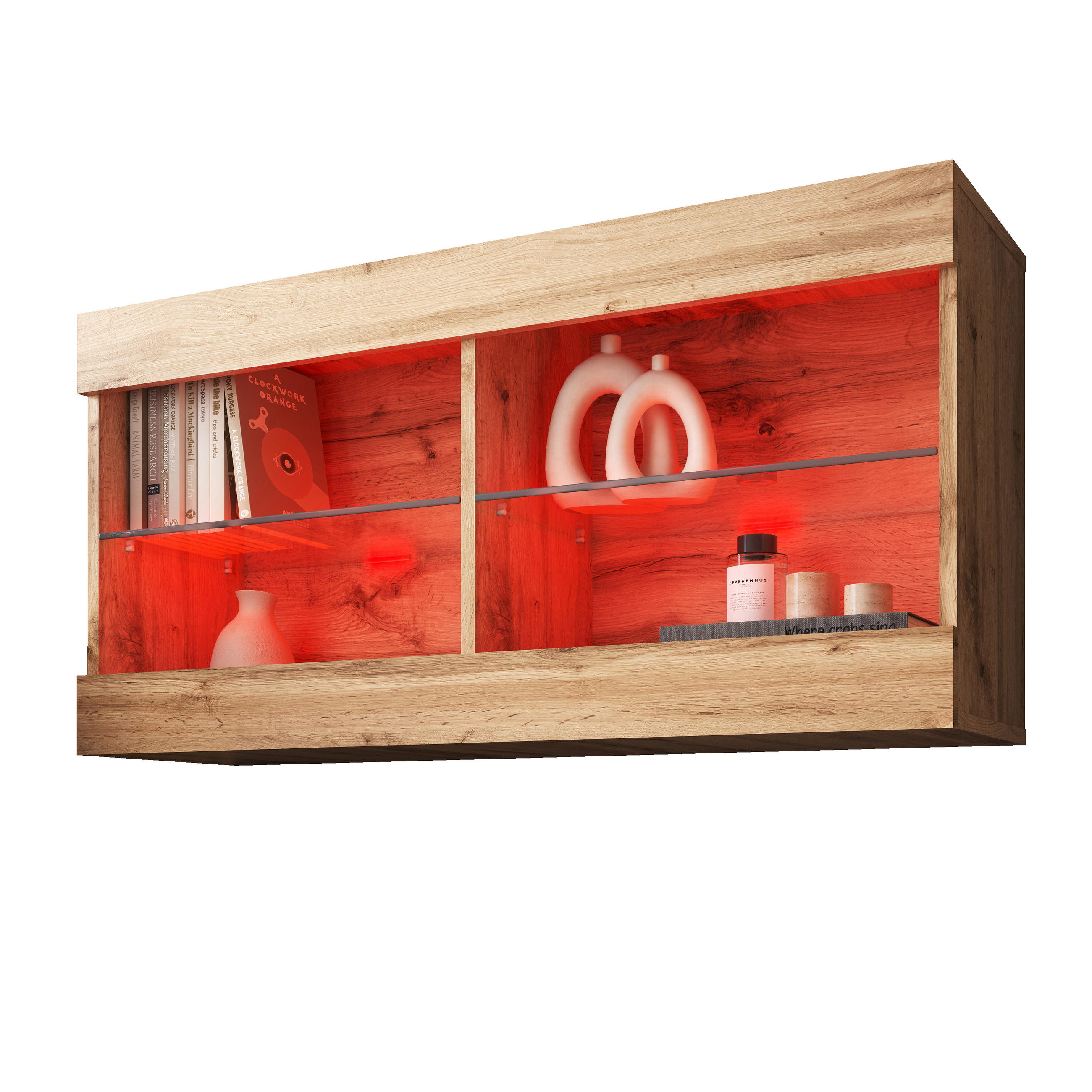HÄNGEVITRINE TIVOLI HORIZONTAL 100, Wotan, LED Mehrfarbige - Eiche Wotan, Glas/Holzwerkstoff (100/50/29.5cm) - Komodee