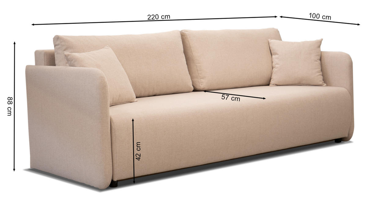 SOFA Anvio Grau mit Schlaffunktion - Schwarz/Grau, Kunststoff/Textil (220/88/100cm) - Selsey