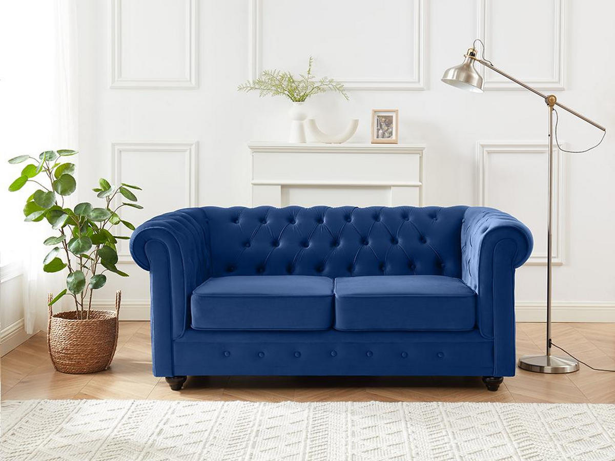 SOFA 2-Sitzer - Samt - Dunkelblau - CHESTERFIELD - Blau, Textil (88/72/168cm) - Vente-Unique