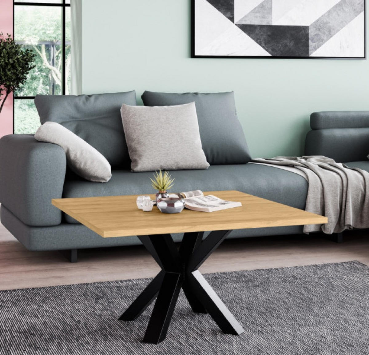 TISCH Eiche Hikora NEO Quadratisch Metallgestell 60x60 cm - Braun, Holzwerkstoff (60/90/45cm) - Sepro Meble