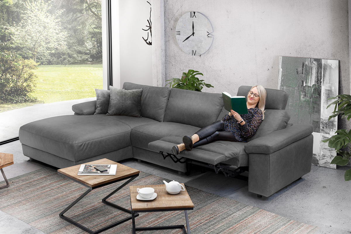 ECKSOFA XL MOTOR. RELAXFUNKTION LOLA Grau Webstoff - Schwarz/Grau, Textil (304/178cm) - KAWOLA