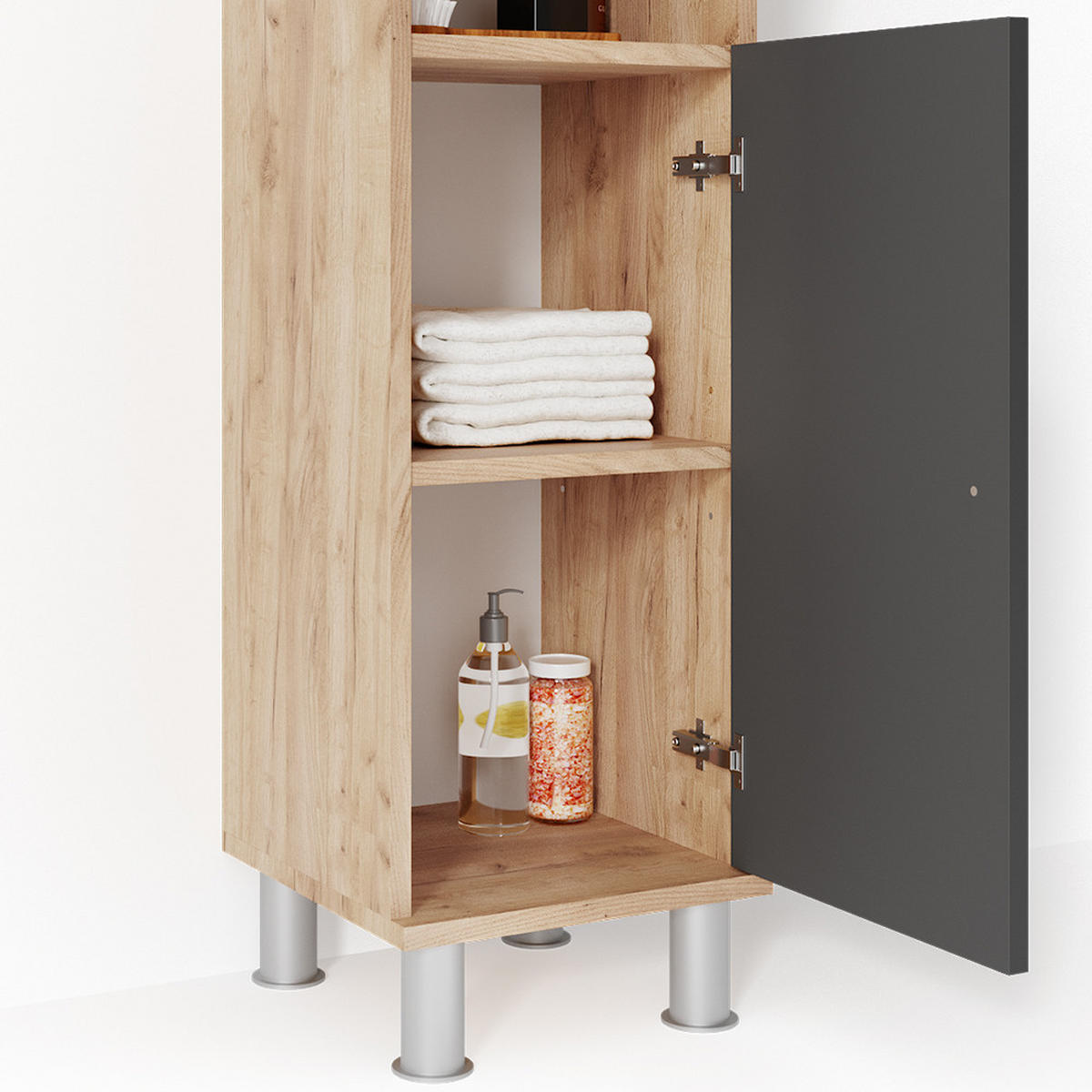 BADMÖBEL-SET Fynn Eiche 3 Teile, mit Midischrank - Eichefarben/Anthrazit, Holzwerkstoff (60/54/32cm) - Vicco