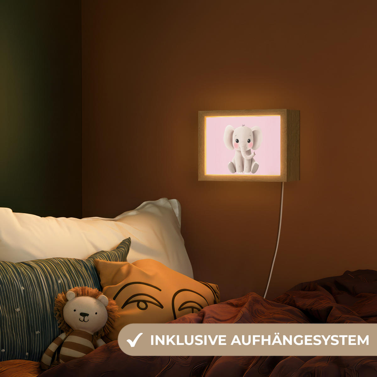 NACHTTISCHLAMPE Elefant - Baby - Rosa - Cartoon 20x15 cm - Rosa, Holzwerkstoff (8/20/15cm)