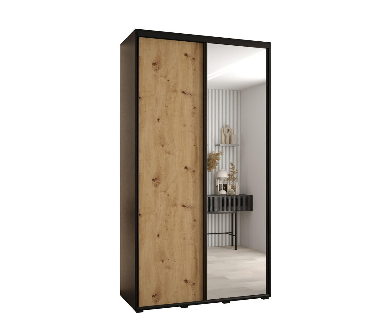 SCHWEBETÜRENSCHRANK 235,2/130/45 2-türig - Schwarz/Eiche Artisan, Holz/Metall (130/235/45cm) - Abiks Möbel