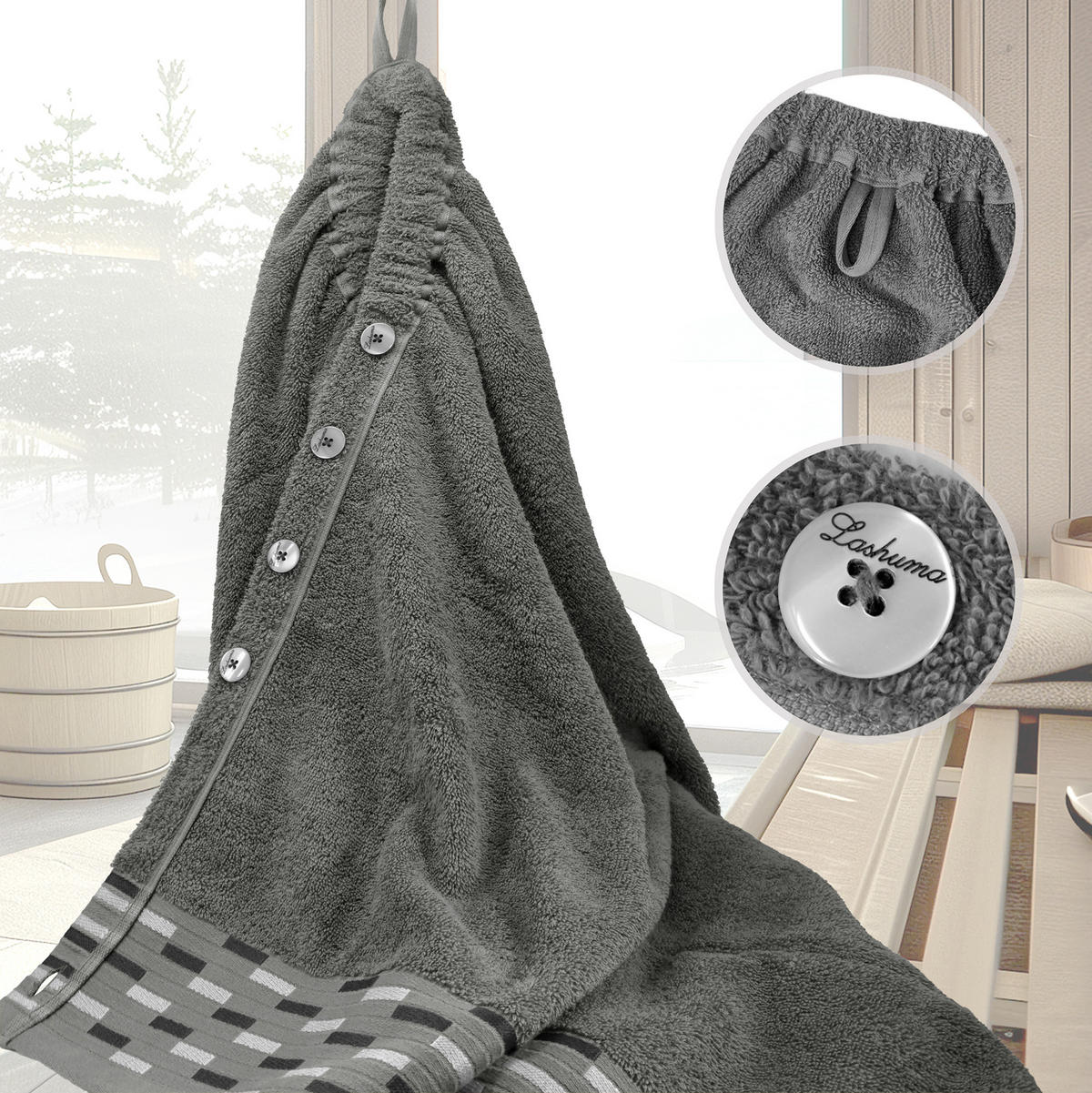 SAUNAKILT Dame Lugano Dunkelgrau - Dunkelgrau, Textil (150/75cm) - Lashuma