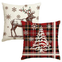 ZIERKISSENBEZUG 2er Set 50 x 50 cm Weihnachts-Design Rot/Schwarz - Multicolor, Textil (50/50cm)