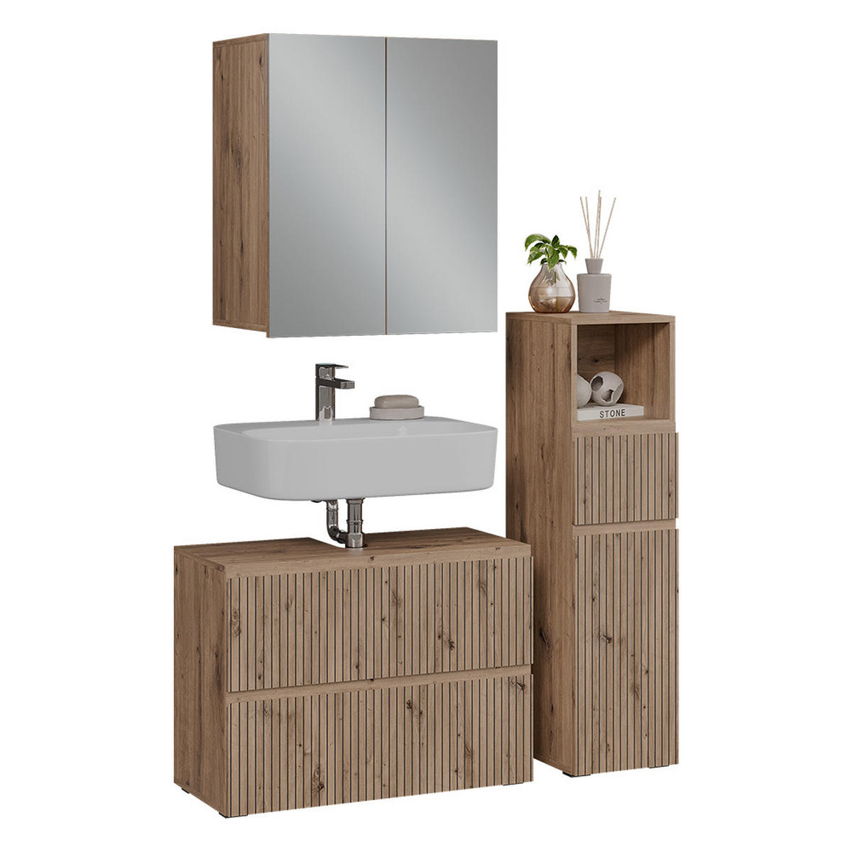 BADMÖBEL-SET Takumi Artisan 3 Teile - Hellgrau, Holzwerkstoff (80/58/35cm) - Vicco