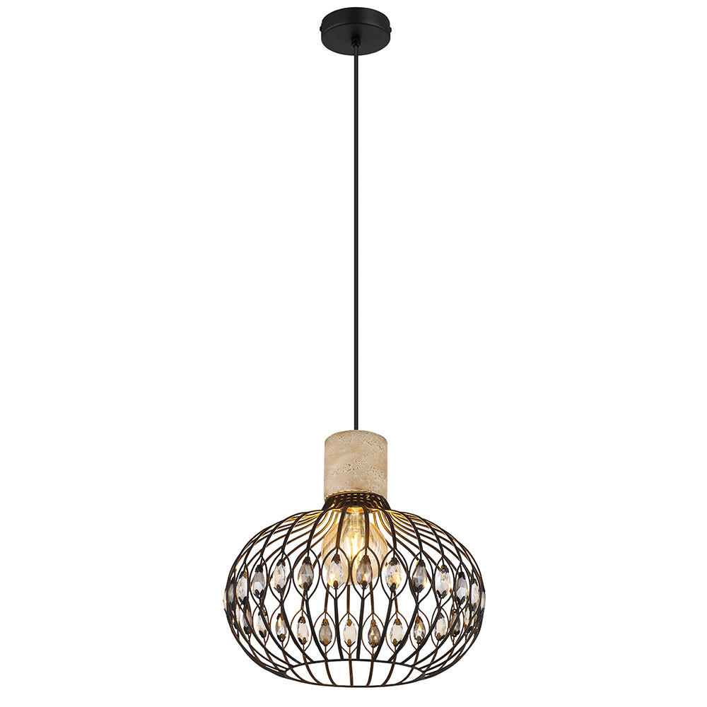 LED PENDELLEUCHTE Travertin Schwarz höhenverstellbar - Schwarz, Metall (38/38/150cm) - Globo Lighting