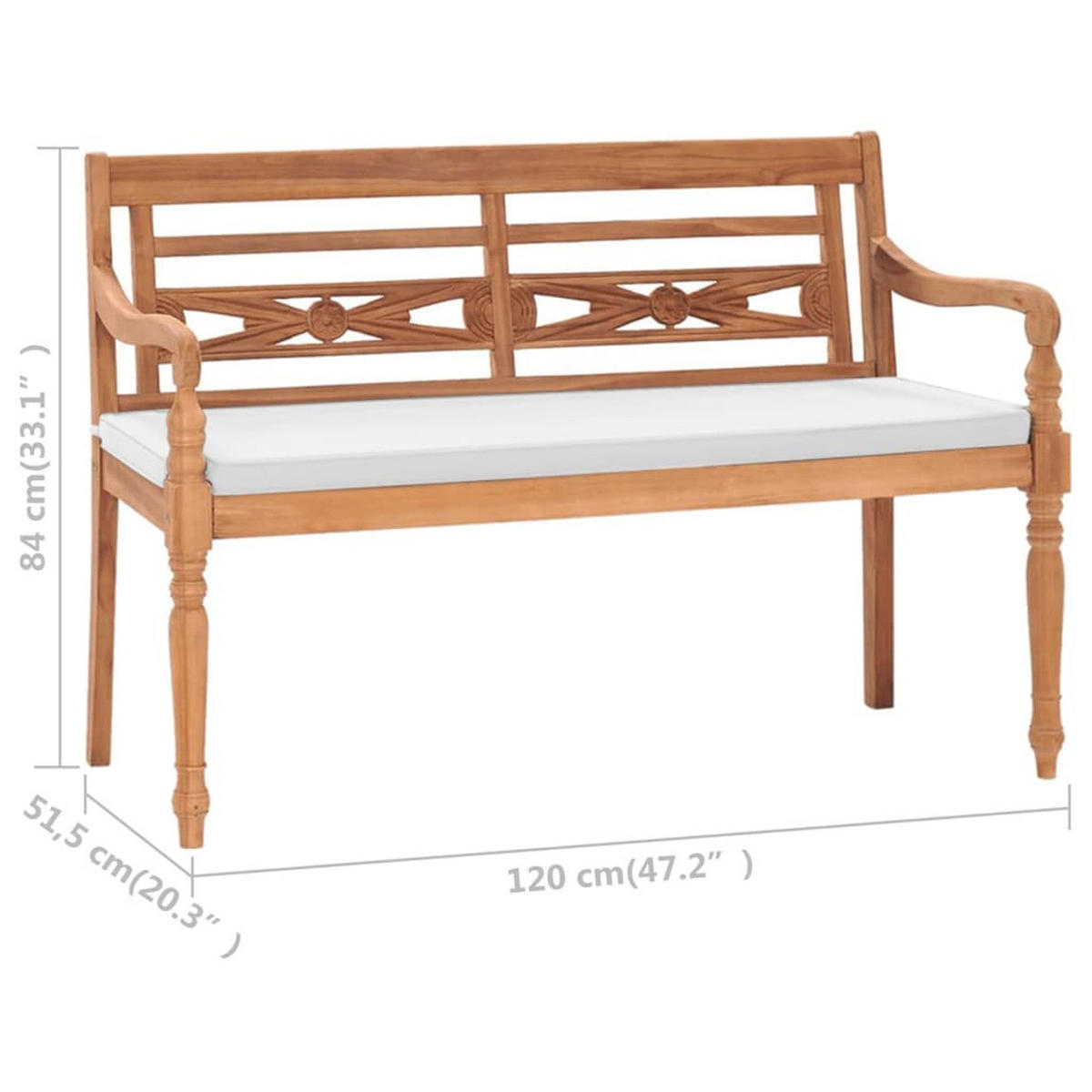 BATAVIA GARTENBANK MIT POLSTERN 120 CM TEAK - Creme, Holz/Textil (120/84/51.5cm) - vidaXL