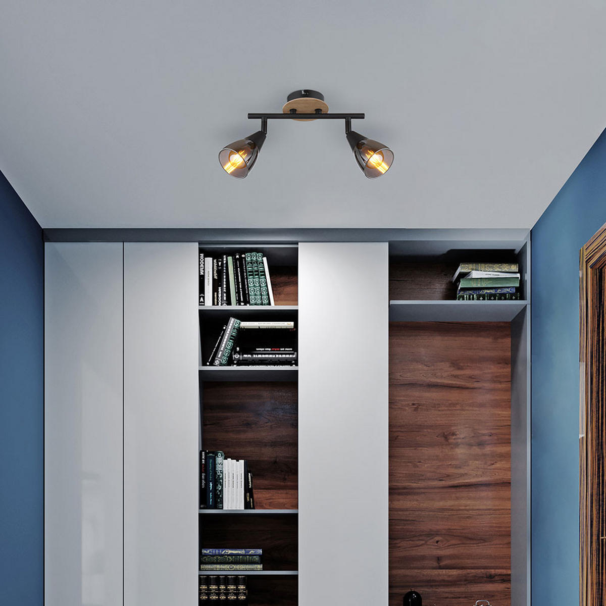 DECKENLEUCHTE Metall Glas Schwarz - Schwarz, Holz (25.5/10/19.5cm) - Globo Lighting