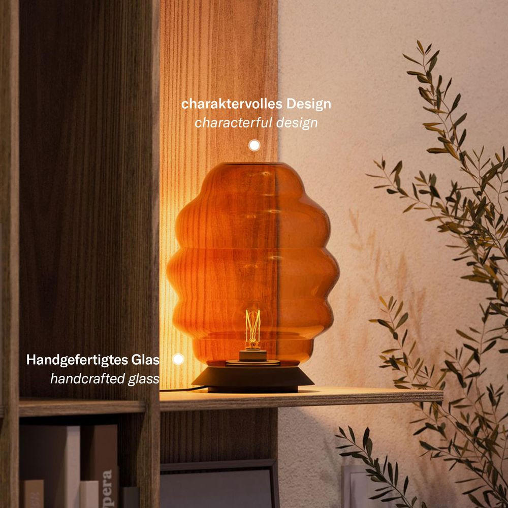 TISCHLAMPE Echos Braun Ø 25cm - Braun, Glas (25/25/31cm) - s.luce