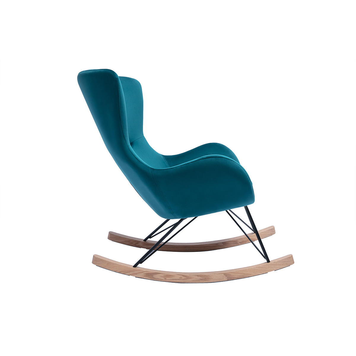 SCHAUKELSTUHL Design Velours Petrol ESKUA - Blau, Kunststoff (104/100/77cm) - Miliboo